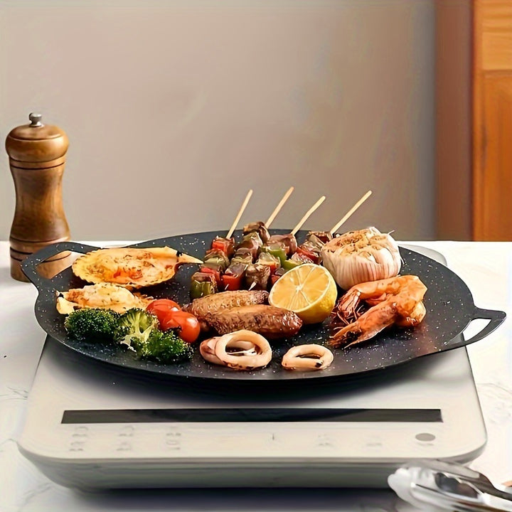 Multifunctional Cast Iron Griddle Set  NonStick Round BBQ Grill Plate for IndoorOutdoor UsePYOK