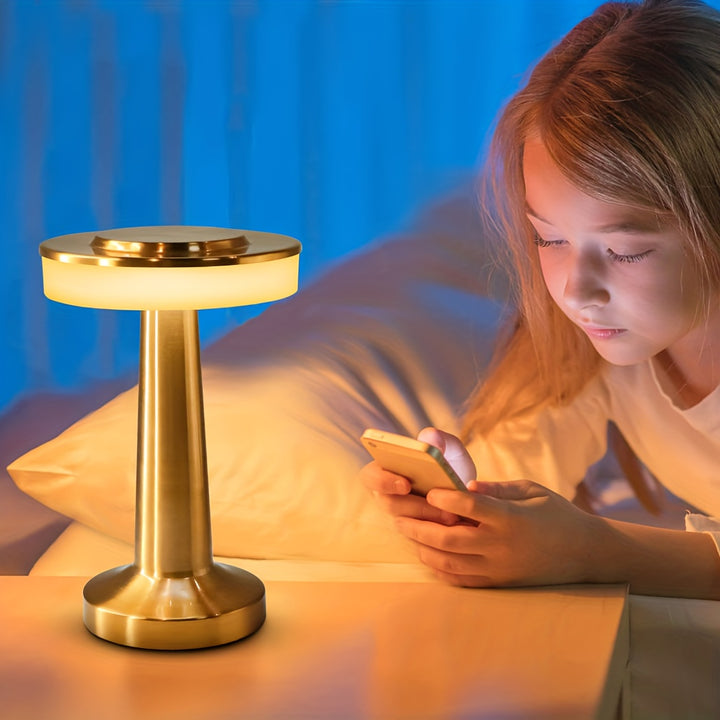 Portable Metal LED Desk Lamp 3 Colors Touch Sensor Control Rechargeable Desk Lamp 3 Brightness Levels Bedside Lamp Night Light Dining Room Lamp Desk Lamp For Room Decor Golden