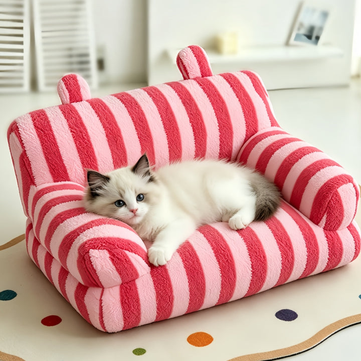 Striped Fluffy Ear Shaped Pet Sofa Bed House  SA57