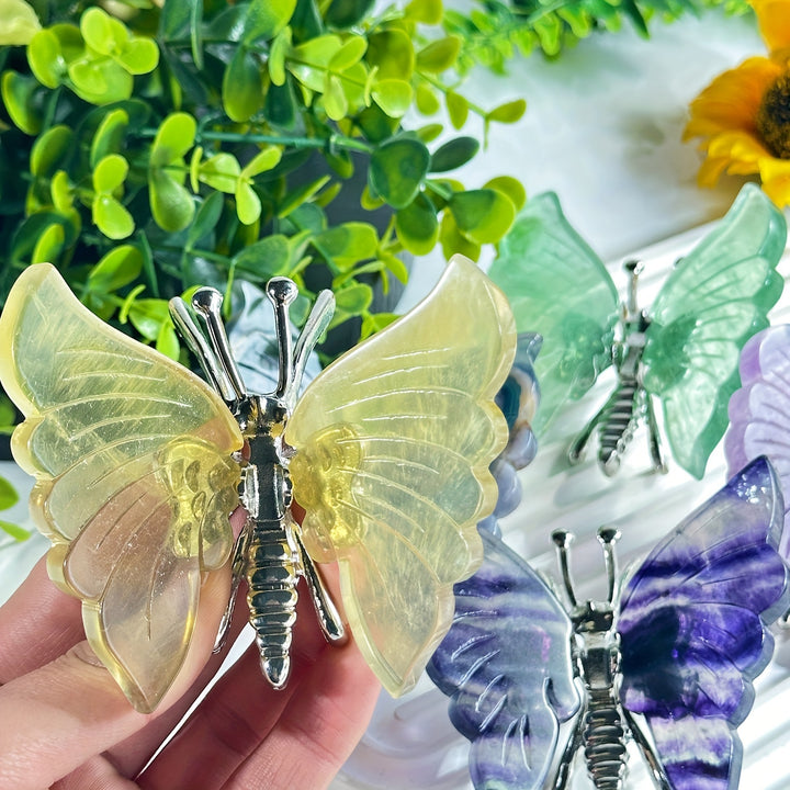 1pc Fluorite Butterfly Hand Engraving Ornament Crystal Statue Art Craft Souvenir Gifts Home Cabinet Decor Room Tabletop Entryway DecorOX2Q