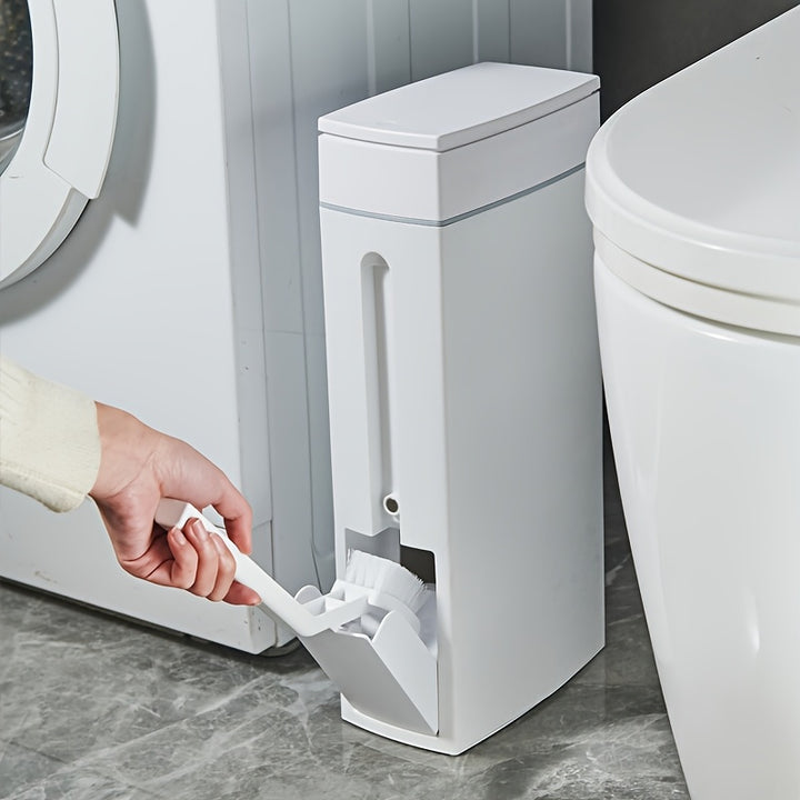 UltraThin Toilet Trash Can with Brush  StorageAMLUHCUAUC