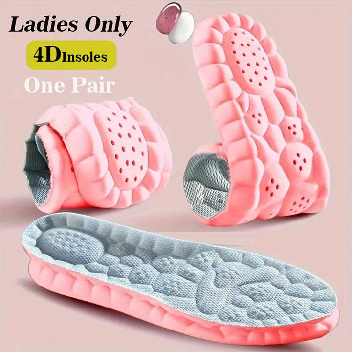 1pair Womens 4D Super Soft Sports Insoles With Adaptive Elasticity Comfort Shock Absorption And Breathable Design For Athletic And Casual Shoes