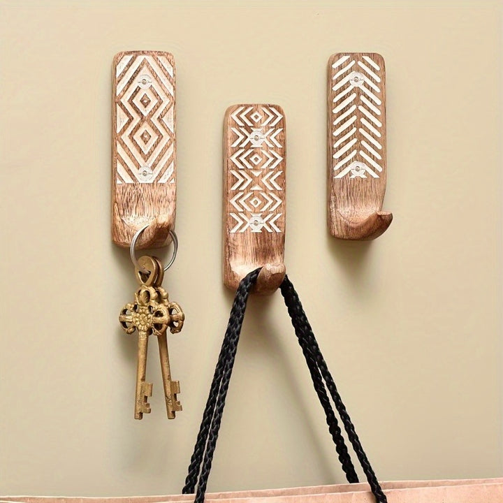 Boho Rustic Wood Hooks 3Pack  SA29