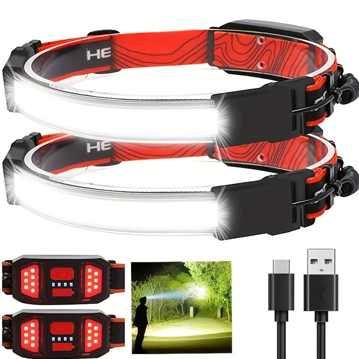 USB Rechargeable COB LED Headlamp with Red Tail Light Outdoor Essential  TJRJAD3