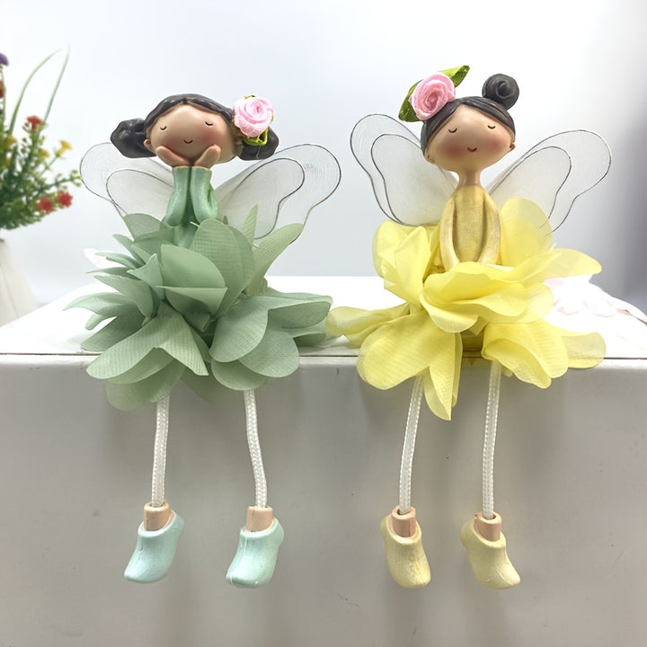 2pcs Set Collectible Figurines Little Flower Fairy YellowGreen Mini Statue Ornaments a Pair of Holiday Decorations for Placing on Tables or Hanging Suitable for Desks Studies Bedrooms and Tabletop Displays for  Halloween  Thanksgiving