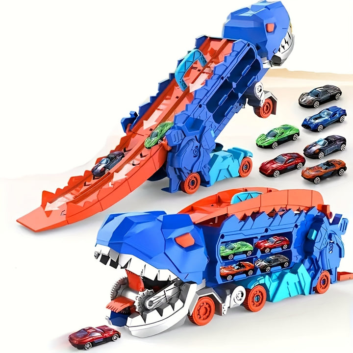 Dinosaur Ultimate Hauler Track Toy Transport Dinosaur Truck With Foldable Sliding 25Inch Race Track Transforms Into Standing Trex Best Birthday Gifts Toys Random Color Halloween Gift