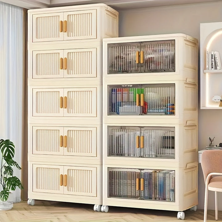 Versatile Folding Storage Cabinet With Magnetic Doors  Wheels  Waterproof Dustproof Organizer For Clothes Quilts Toys Books  Ideal For Bedroom Living Room Kitchen