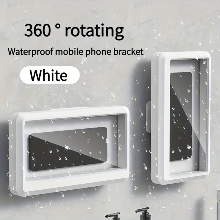 1pc Waterproof Bathroom Phone Box 360 Rotation Antifog Touch Screen Phone Holder Punchfree Wallmounted Shower Phone Holder Suitable For Bathing Watching TV Listening To Music Shower Accessories Kitchen Storage Rack