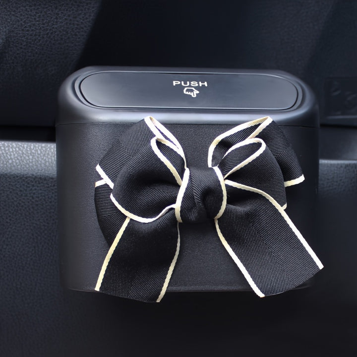 Chic Bowknot Car Trash Can  Durable Plastic Perfect For DoorSeat Back Storage Car Trash Can For Vehicles Trash Can For CarJYFS