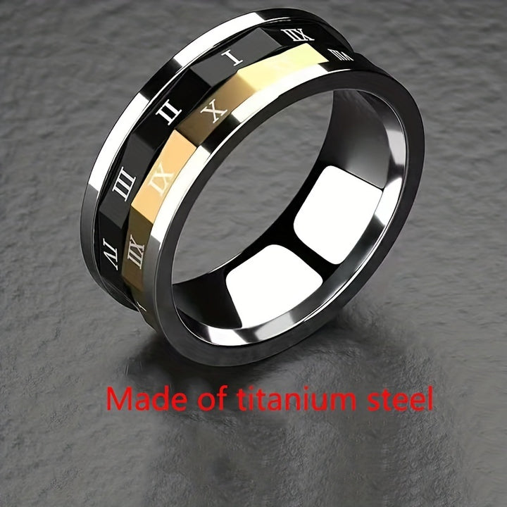 Stylish Rotatable Roman Numerals Titanium Steel Ring for Men  XSO5