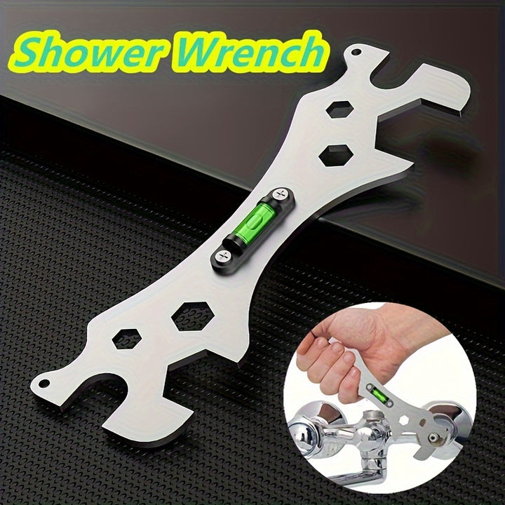 1pc Home Bathroom Wrench Universal Bathroom Wrench Thickened Stainless Steel Rustproof Material Hexagonal Level Multifunctional Hexagonal Wrench Curved Foot Level Ruler Shower Special Tools Plumbers Tool