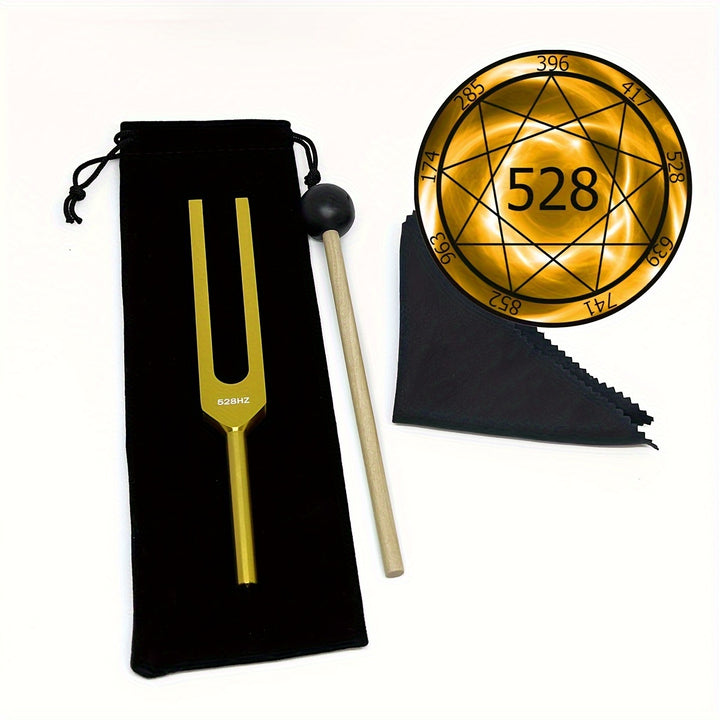 528 Hz Golden Chakra Tuning Fork For Healing  Dna Repair  Solfeggio Frequency With Silicone Hammer Cleaning Cloth Included