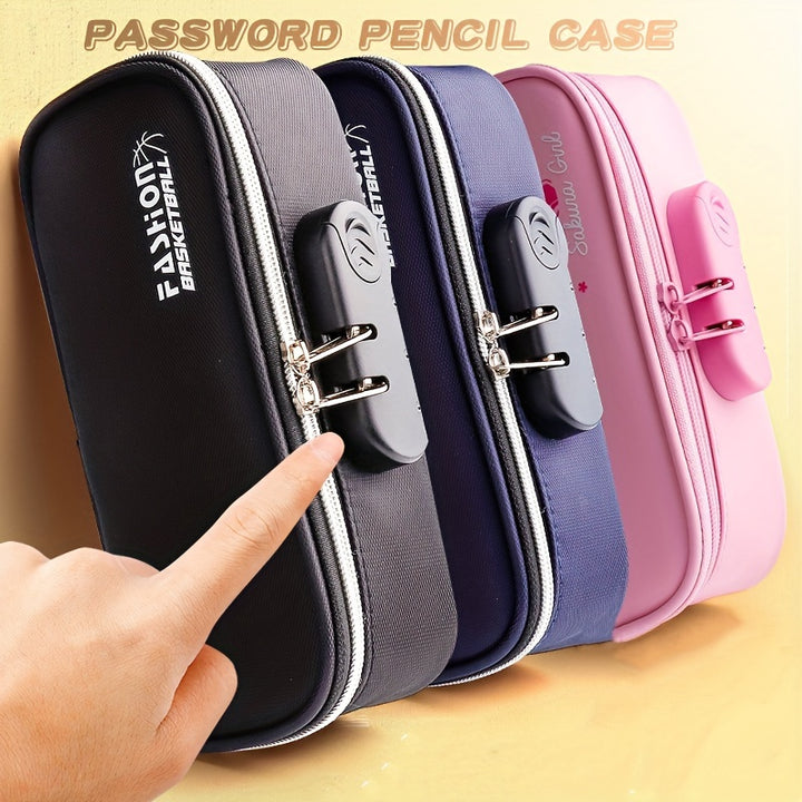 Portable Combination Lock Pencil Case Black Canvas Stationery Box School Students Threelayer Large Capacity Storage Box Multifunctional Mini Combination Box Pencil Box School Supplies Gift
