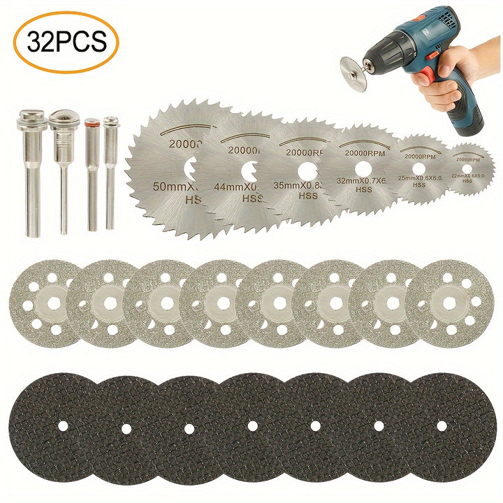 32pcs Mini HSS Circular Saw Blade Resin CutOff Woodworking Cutting Discs Diamond Metal Saw Blades For Rotary Tools