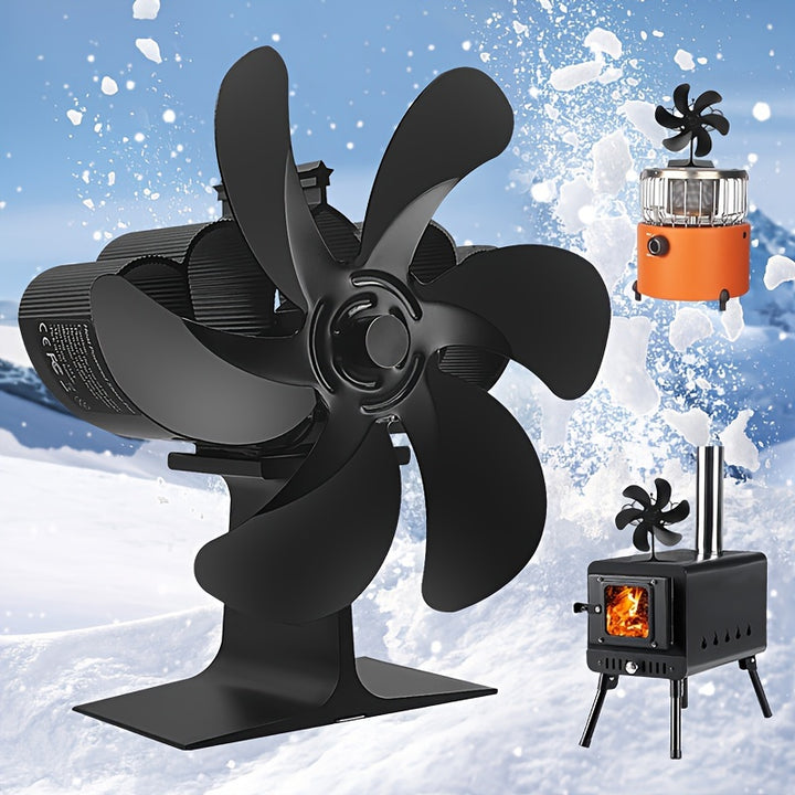 Quiet 6Blade Heat Powered Wood Stove Fan  Efficient Air Circulation for Log  Pellet Burners Perfect for Outdoor Camping  Christmas Gifts Black Aluminum Alloy