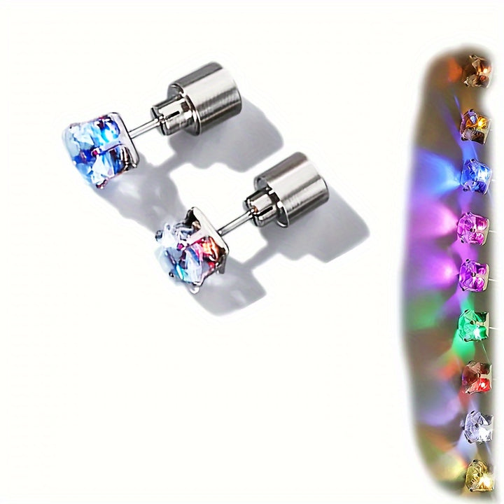 LED LightUp Earrings  ColorChanging BatteryPowered Sparkling Cubic Zirconia  Copper Alloy Perfect Party Accessory for Men  Women