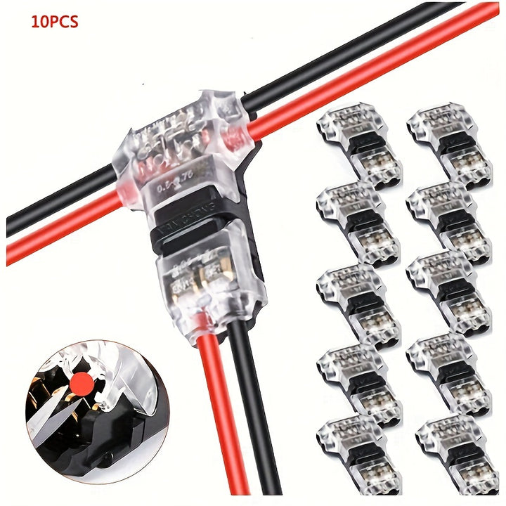 10pcs Wire Cable Snap In T2 Connector Nosolder Nopeel Quick Terminal Connections Joiners Auto Plug Electrical Accessories