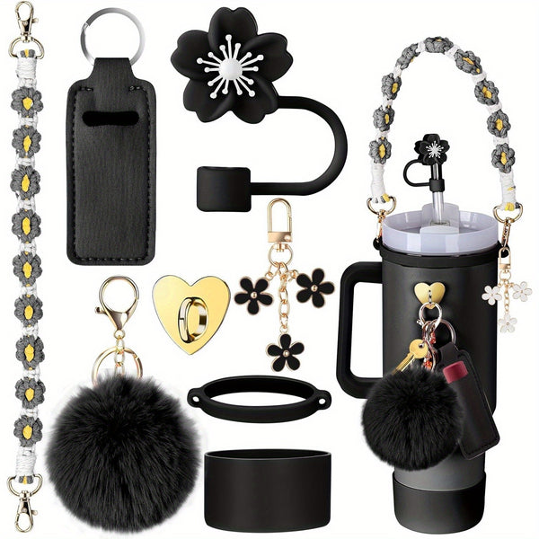 Accessory Set for Stanley 30oz/40oz Tumblers - Handle, Boot, Charms, Lid & Strap - Black