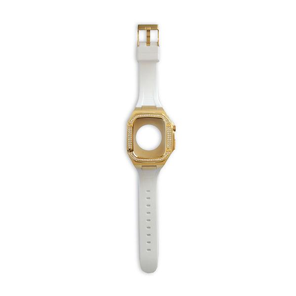 Apple watch Series 7/6 41/40 MM Luxury Gold Watch Case White Strap - Future Store