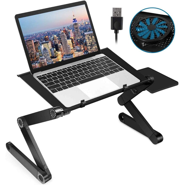 Adjustable Laptop Stand Foldable Aluminum Laptop Desk With Large Cooling Fan &amp; Mouse Pad For Bed, Sofa &amp; Couch Lap Tray