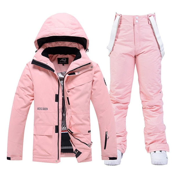 Women&#39;s Winter Snow Suit Sets Snowboarding Clothing Skiing Costume 10k Waterproof Windproof Ice Coat Jackets and Strap Pants