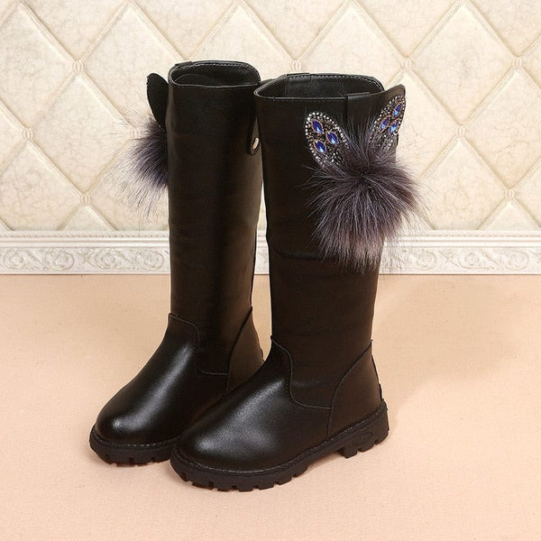 Girls Princess Boots Fashion Children Boots 2022 New Autumn Winter Children Knee Length Boots Plush Fur Girls Shoes D940