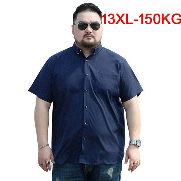 الرجال 8XL 9XL القمصان 10XL 7XL حجم كبير أكبر 5XL 6XL رخيصة قصيرة الأكمام فستان صيفي قمصان مربعة النقش عادية الأزرق الداكن