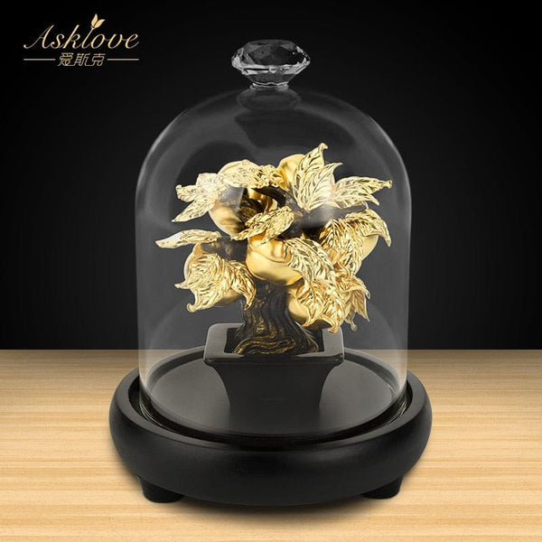 Lucky Feng Shui Fruit Plant Bonsai Gold leaf Persimmon Tree Statue Sculpture Wealth Figurine Gift Home Desktop Decoration Crafts