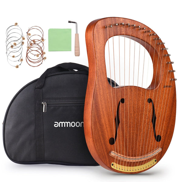 WH-16 16-String Wooden Lyre Harp Metal Strings Solid Wood String Instrument with Carry Bag Tuning Wrench MusicBook