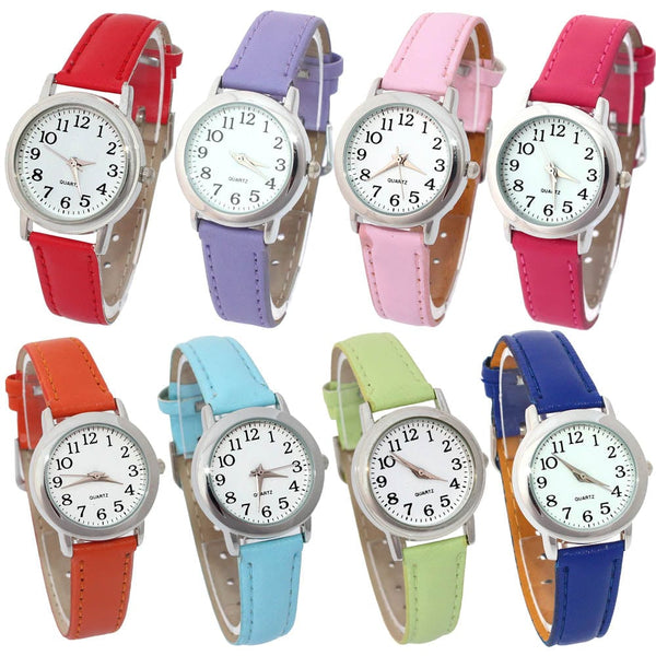 Mixed  Watches Children Watches Girls Leather Simple Watch For Girls students electronic Quartz Wristwatches