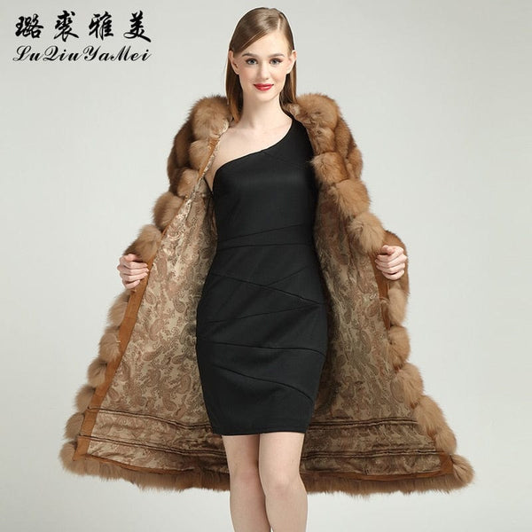 Natural Fox Fur Coats Hooded Plus Size Customized Long Sleeve Lined Vest Overcoat New 2020 Winter Jackets Real Fox Fur