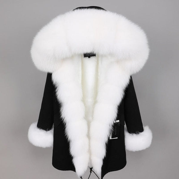 MAOMAOKONG 2022 Winter Women Coat Natural Fox Fur Collar Cuff Black Jackets Outwear Thick Luxury Real Fur Parka Women&#39;s Fur Coat