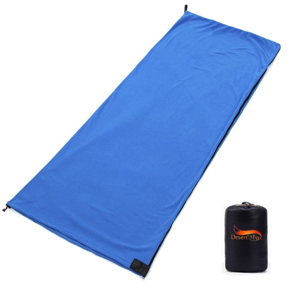 Desert&amp;Fox Fleece Sleeping Liner for Adult Kid 3 Seasons Ultralight Sleeping Blanket with Sack Camping Folding Sleeping Bag