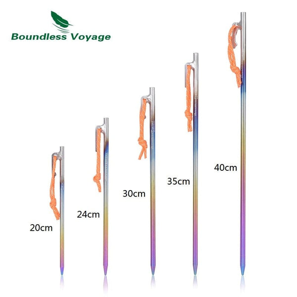 Boundless Voyage Titanium Tent Pegs Heavy Duty Stakes 20cm/24cm/30cm/35cm/40cm Camping Tent Nails Hard Ground Pins Ultralight