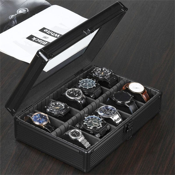 10 Slots Aluminum Alloy Watches Box New Watch Case Storage Box Gold Transparent Glass Cover Travel Gift Collection Display Boxes