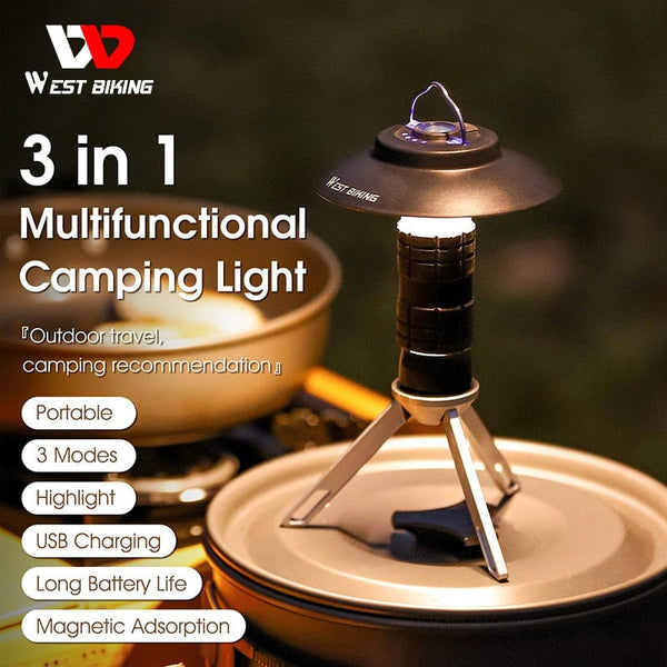 Portable Camping Light with Magnetic USB Rechargeable 3 Lighting Modes Camping Lantern Outdoor Led Flashlight Tent Camp Supplies