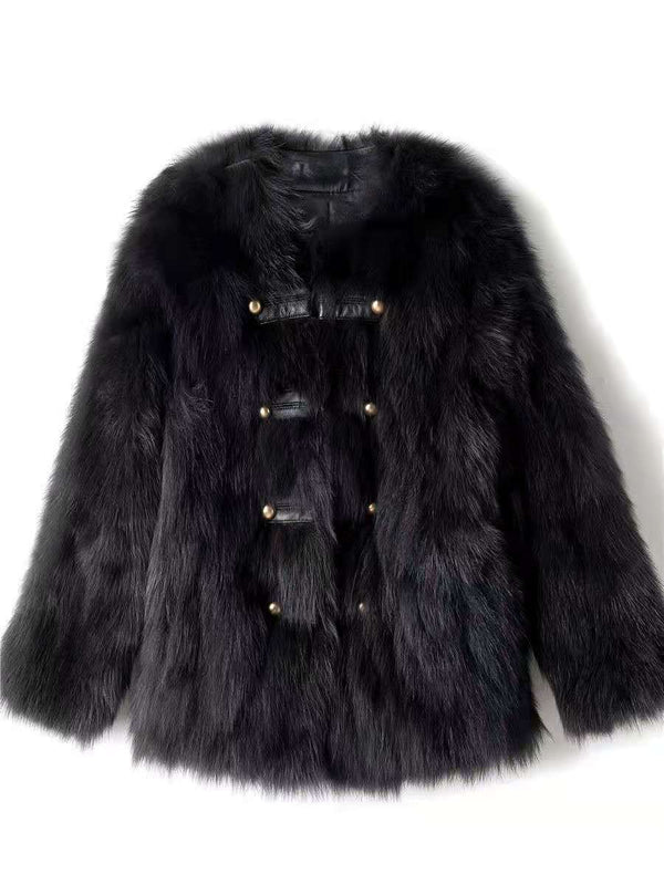 2022 Autumn Winter Women Fur Jackets Coats Patchwork