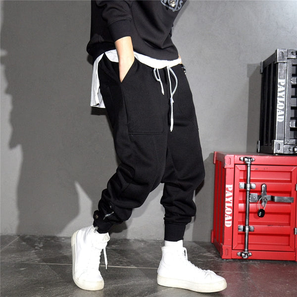 ربيع الخريف الكورية موضة الشارع الشهير الهيب هوب Sweatpants Kpop زوجين سراويل للجري Harajuku الأسود الرياضة الحريم ركض الرجال
