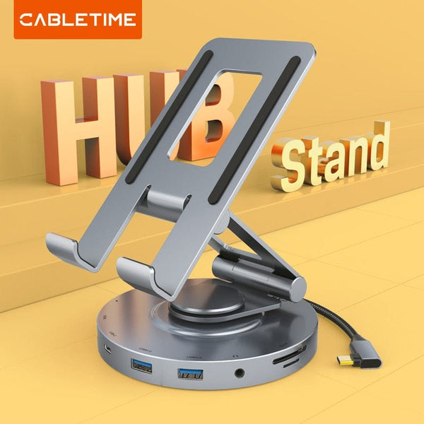 CABLETIME 8 في 1 متعدد USB C Hub مع 360 الدورية حامل HDMI 4K 60Hz PD 100 واط USB 5Gbps SD TF Aux 3.5 مللي متر لباد برو اللوحي C441