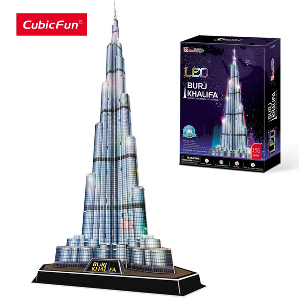 CubicFun 3D Puzzles LED Dubai Burj Khalifa 57.5" H Architecture Building Model Kits 136Pcs Tower Jigsaw Toys for Adults Kids