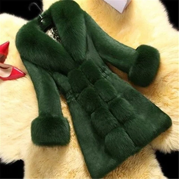 Vintage 2022 New Autumn Winter Female Mid-Long Fleece Overcoat Faux Fur Fox Fur Collar Mink Fur Coat Thicken Elegant 408