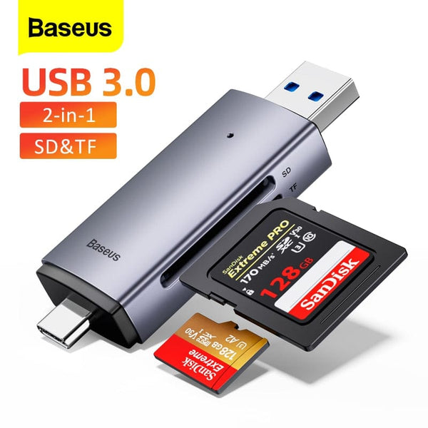 باسيوس قارئ بطاقات يو إس بي للكمبيوتر المحمول, محول ذكي لبطاقة الذاكرة من USB 3.0 صنف C إلى مايكرو SD ،TF، للحاسوب واللابتوب 2 في 1