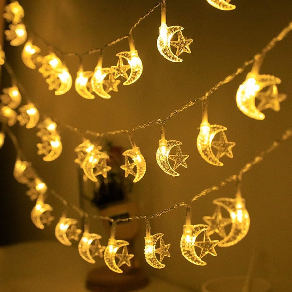 1.5 متر 10LED نجمة القمر عيد مبارك ضوء سلسلة زينة رمضان للمنزل 2023 رمضان كريم حفلة إسلامية عيد الأضحى
