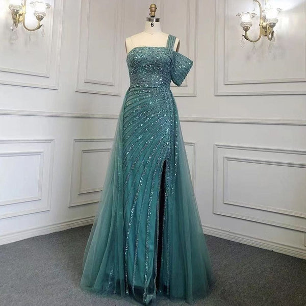 Turquoise High Split Sexy Evening Dresses Gowns 2022 Mermaid Beaded Elegant Luxury For Woman Party BLA71651 Serene Hill