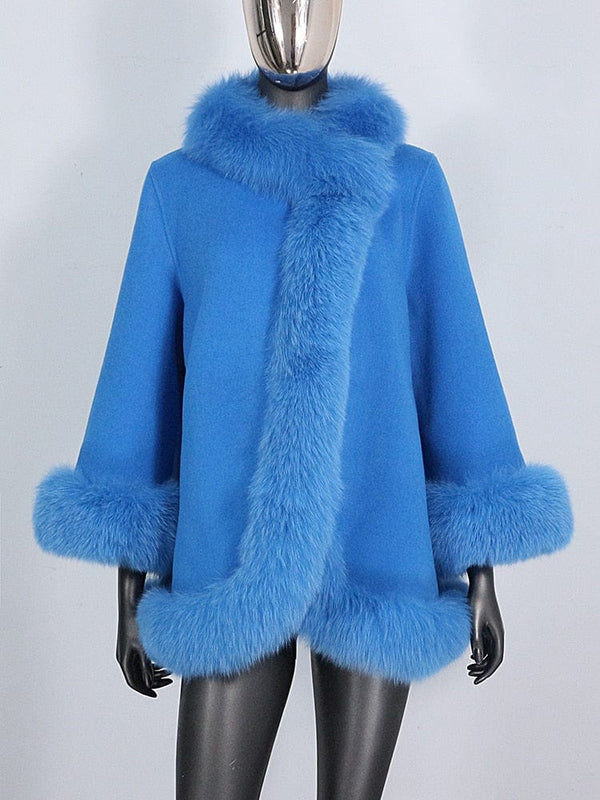 CXFS 2022 معطف الفرو الحقيقي الشتاء سترة النساء الطبيعية الثعلب الفراء طوق الكشمير الصوف الصوفية السيدات ملابس خارجية الشارع الشهير موضة جديدة