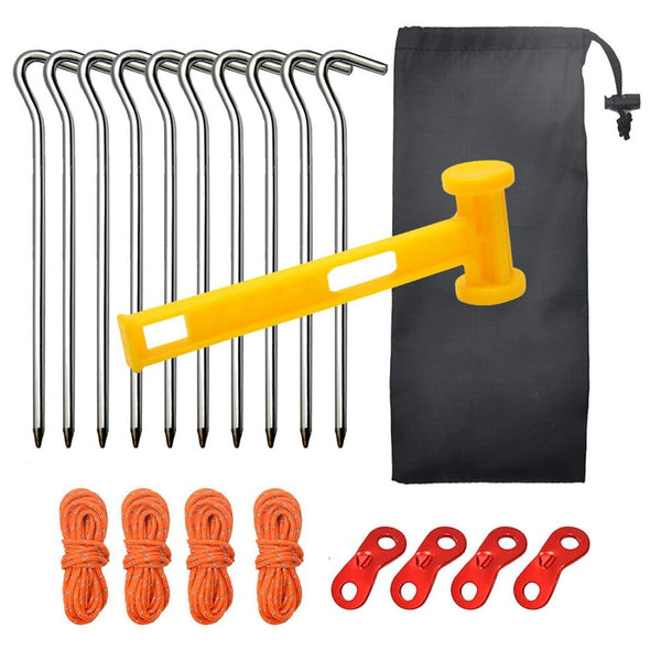 Desert&amp;Fox Aluminum Tent Pegs 10Pcs 18cm Tent Hooks PE Plastic Ground Nails Camping Accessories Hammer with 4 Reflective Ropes