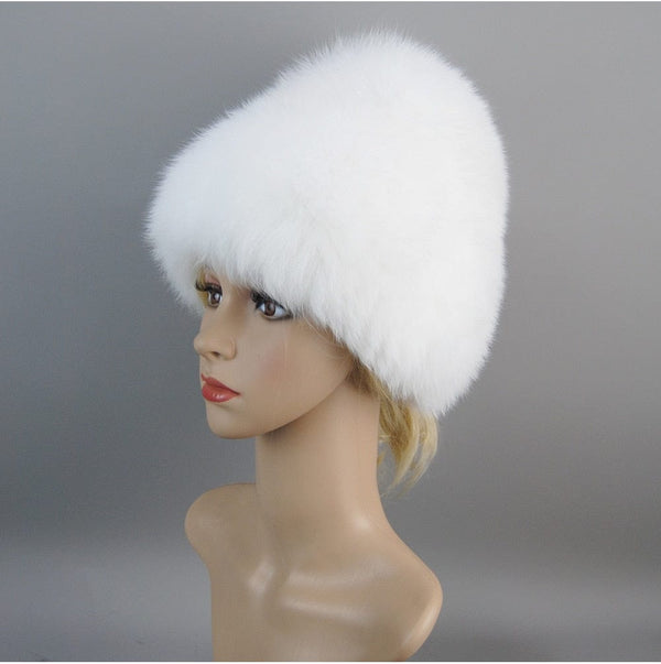 Winter Hat 100% Real Natural Silver Fox Fur Women&#39;s Knitted Fur Cap Women Hat Fox Fur Hat Female Ear Warm Winter Must