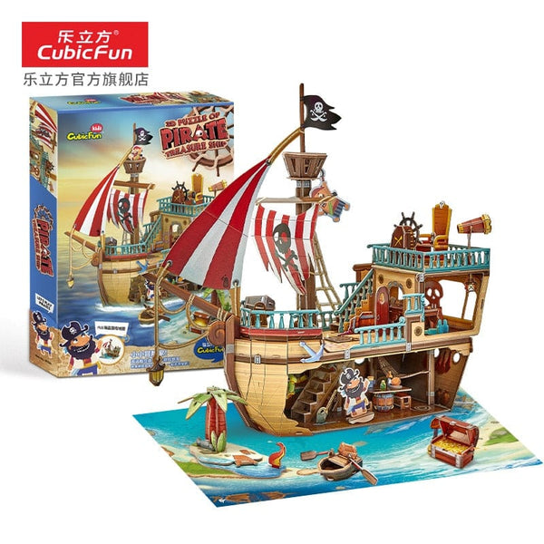 CubicFun 3D Puzzles 157 Pieces Pirate Treasure Ship Sailing Boat Model Kits Arts Crafts STEM Project Decoration Gift for Kids