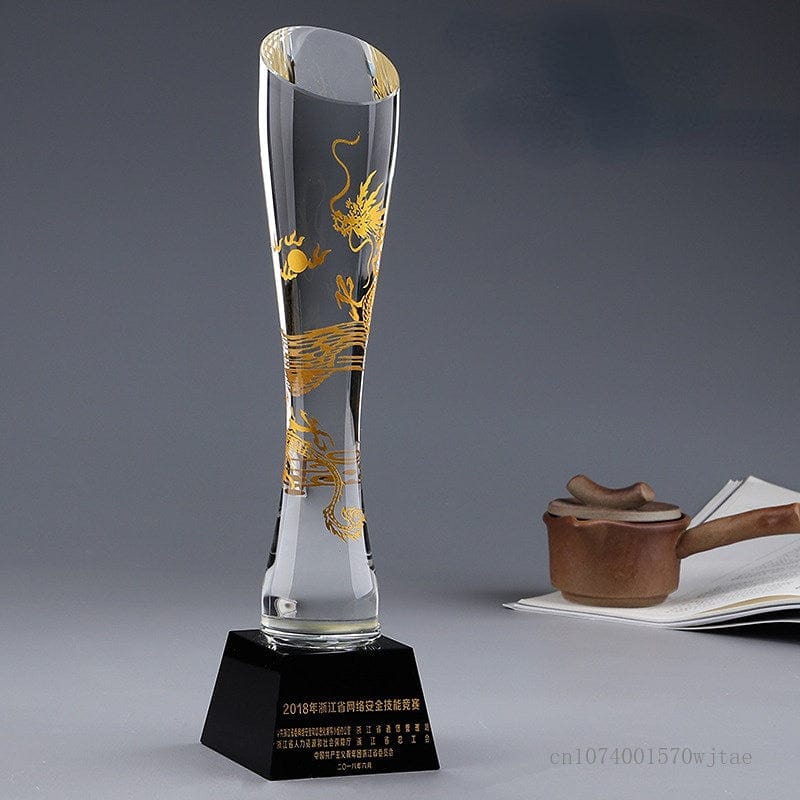 Creative transparent columnar crystal trophy lettering award competiti ...