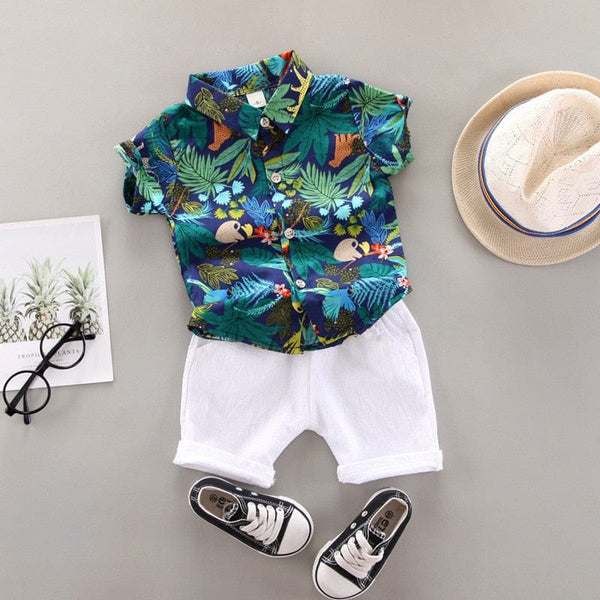 Summer Baby Boy Clothes Set Casual Short Sleeve Flower Shirt T-Shirt + Shorts 2 Pieces Boys Clothing 1-5 Years